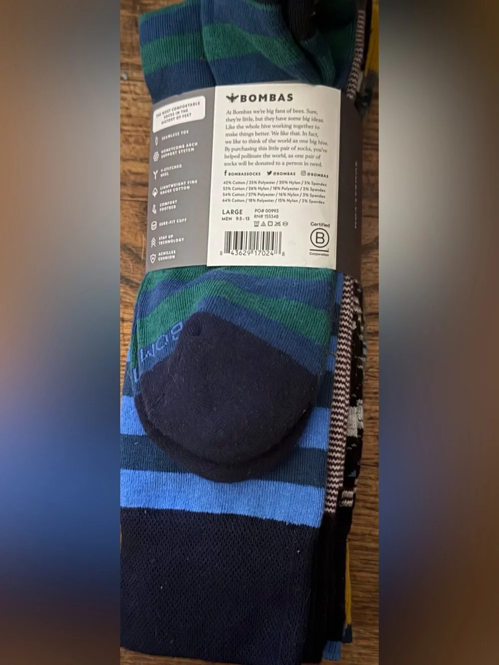 Bombas Men’s Dress Socks — Yellow, Blue & Gray Geometric Pattern size L-NEW